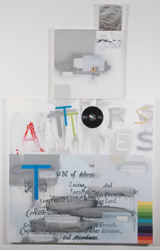 Craig Drennen, The Actors Names, 2011, oil, alkyd, aluminum foil on canvas, 126 x 78 inches