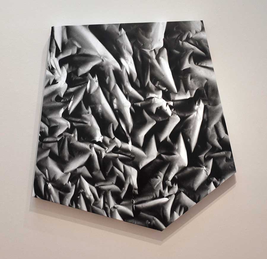 Bonnie Maygarden, Virtuous Reality, 2014, enamel on pleather, 48 x 48 inches, Staring at the Sun curated by Craig Drennen Staring at the Sun, Eleanor Aldrich, Jane Fox Hipple, Bonnie Maygarden, Lauren Silva, Saltworks, 2014