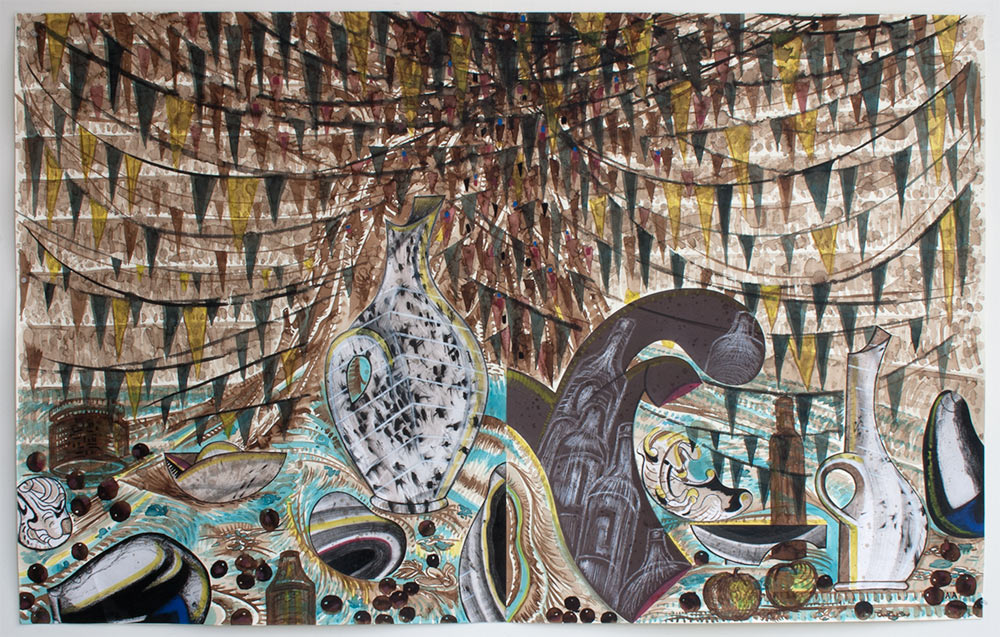 Alejandro Aguilera, Still Lifescape, 2013, Ink and acrylic on paper, 40 x 63.5 inches Alejandro Aguilera, Still Lifescape, 2013, Ink and acrylic on paper, 40 x 63.5 inches