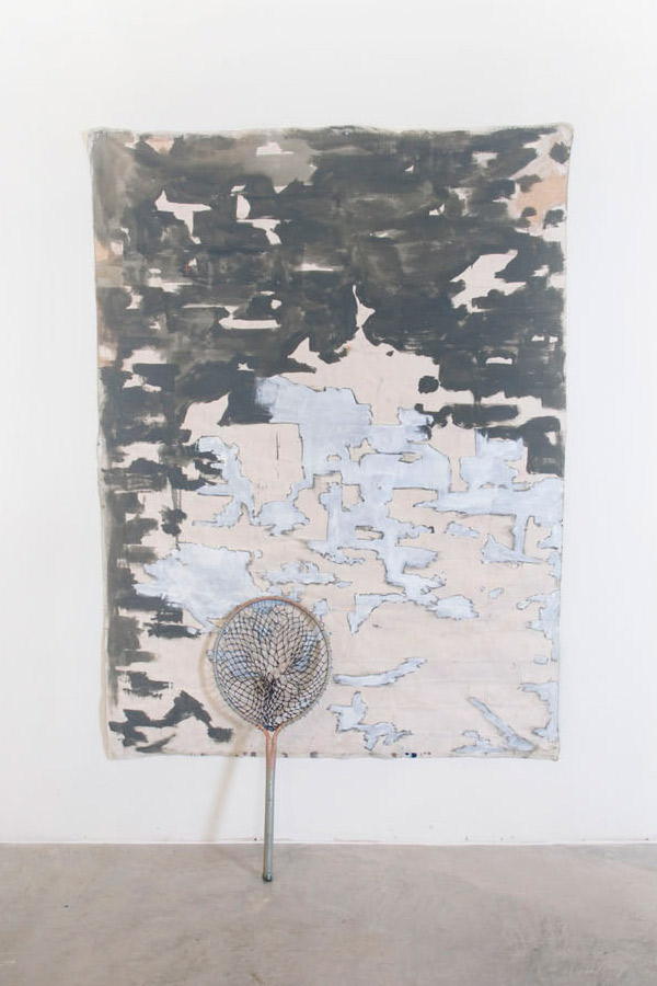 Eleanor Aldrich, Untitled (The Wait), 2012, Acrylic, oil and enamel on canvas with oil and silicone on found object, 72 x 50 x 6 inches Staring at the Sun, Eleanor Aldrich, Jane Fox Hipple, Bonnie Maygarden, Lauren Silva, Saltworks, 2014