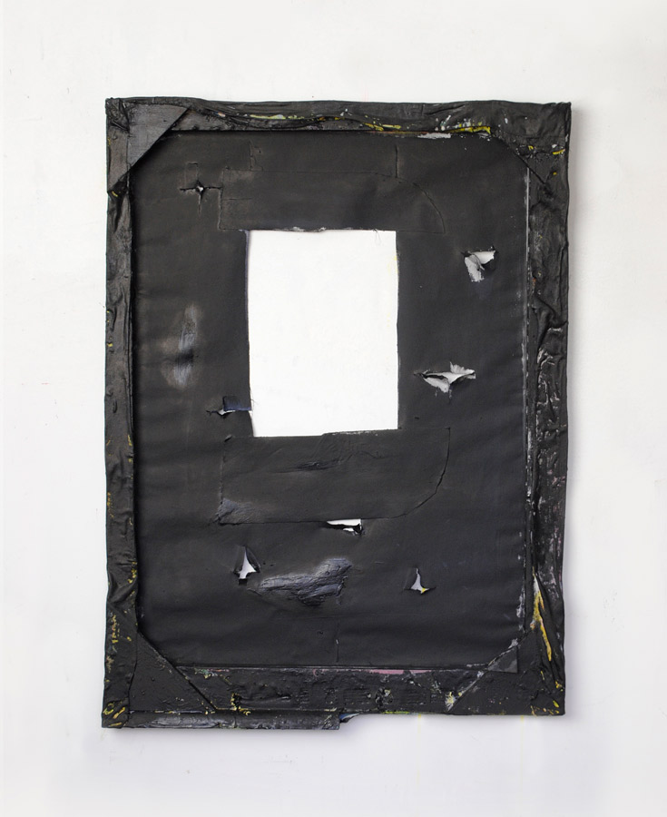 Jane Fox Hipple, Positive Thought / Negative Thought, 2014, Acrylic, oil and enamel on fabric and wood, 27.5 x 20.25 inches Jane Fox Hipple, Positive Thought / Negative Thought, 2014, Acrylic, oil and enamel on fabric and wood, 27.5 x 20.25 inches